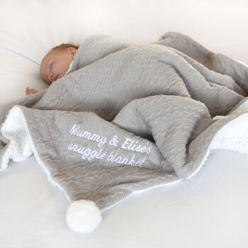Personalised Grey Cable Knit Pom Pom Blanket, 8 of 12