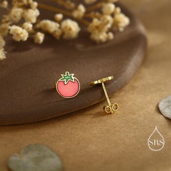 Stering Silver Tomato Stud Earrings, 4 of 12