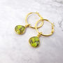 Peridot August Birthstone Gold Plated Round Hoops, thumbnail 1 of 4