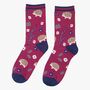Woodland Hedgehogs Women's Bamboo Ankle Socks Burgundy, thumbnail 3 of 3