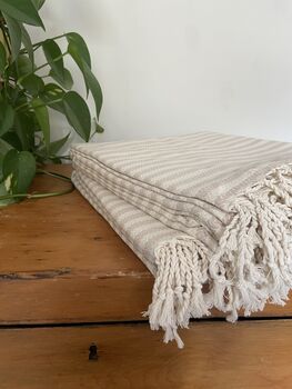 Cream Striped Design Cotton Bedspread, 4 of 8