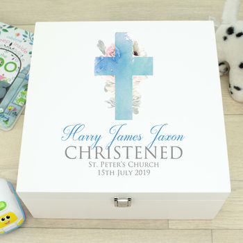 Luxury Cross White Wooden Christening Memory Box, 2 of 6