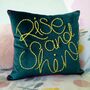 Rise And Shine Embroidered Velvet Cushion, thumbnail 1 of 5