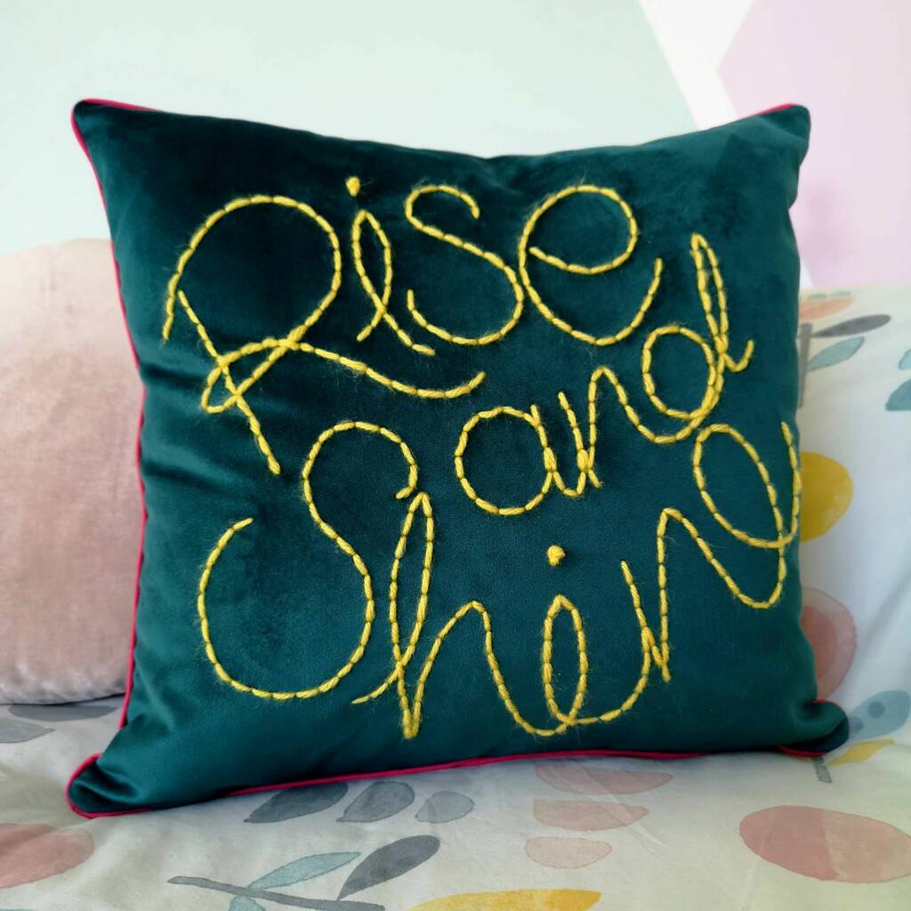 Rise And Shine Embroidered Velvet Cushion, 1 of 5