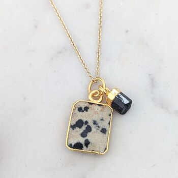 The Duo Dalmatian Jasper Necklace, Gold Plated, 3 of 12