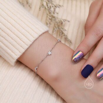 Sterling Silver Cz Moon And Star Motif Bracelet, 5 of 12