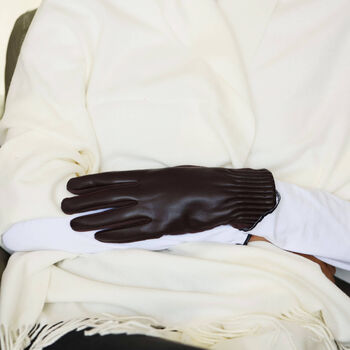 Soft Vegan Leather Pleated Cuff Suede Ladies Gloves, 6 of 12