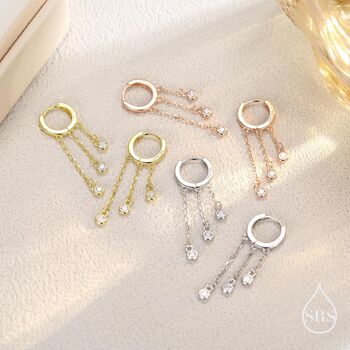 Sterling Silver Dangle Cz Crystal Huggie Hoop Earrings, 7 of 11
