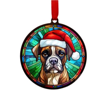Boxer In Santa Hat Suncatcher Decoration, 6 of 6