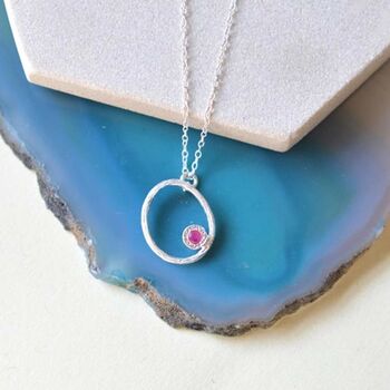 Rose Gold Plated Silver Ruby July Birthstone Oval Necklace, 6 of 7