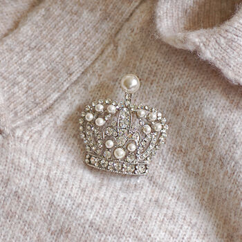 Vintage Style Pearl Crown Brooch, 5 of 5