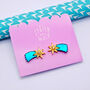 Teal And Gold Shooting Star Stud Earrings, thumbnail 8 of 8