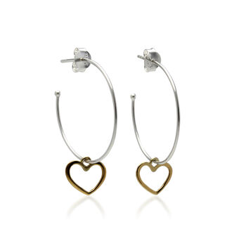 Handmade Hoop Earrings With Dainty Gold Hearts, 4 of 7