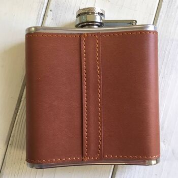 Engraved Brown Leather Hip Flask And Funnel, 3 of 3