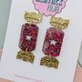 Christmas Cracker Glitzy Glitter Resin Christmas Earrings Red And Gold And Blue And Purple, thumbnail 3 of 8