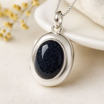 Personalised Sterling Silver Twinkling Blue Goldstone Locket, 2 of 12