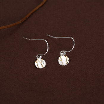 Sterling Silver Tiny Kintsugi Disk Drop Earrings, 3 of 11