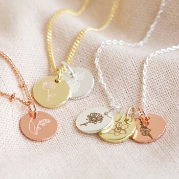Personalised Small Birth Flower Disc Charm Necklace, 2 of 11