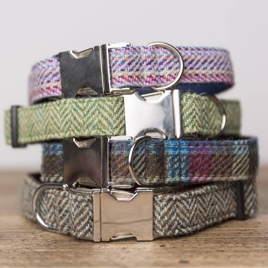 harris tweed dog collar by woof and meow