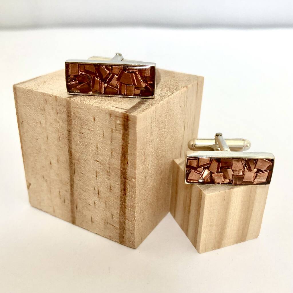 Oblong Silver And Copper Cufflinks, 1 of 5