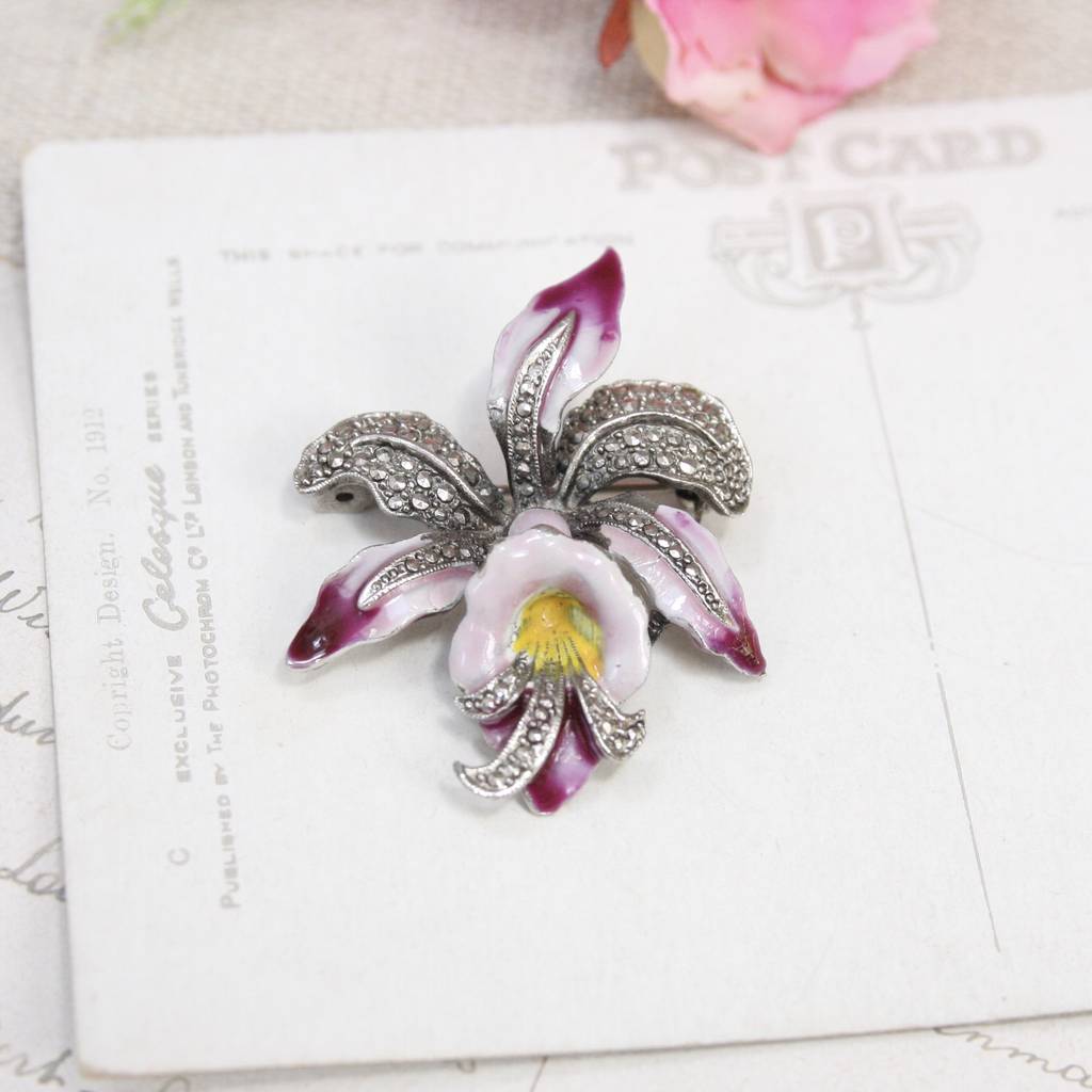 Vintage Purple Orchid Brooch By Magpie Living 5468