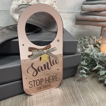 Rosegold Santa Stop Here Sign Personalised For Children, 2 of 11