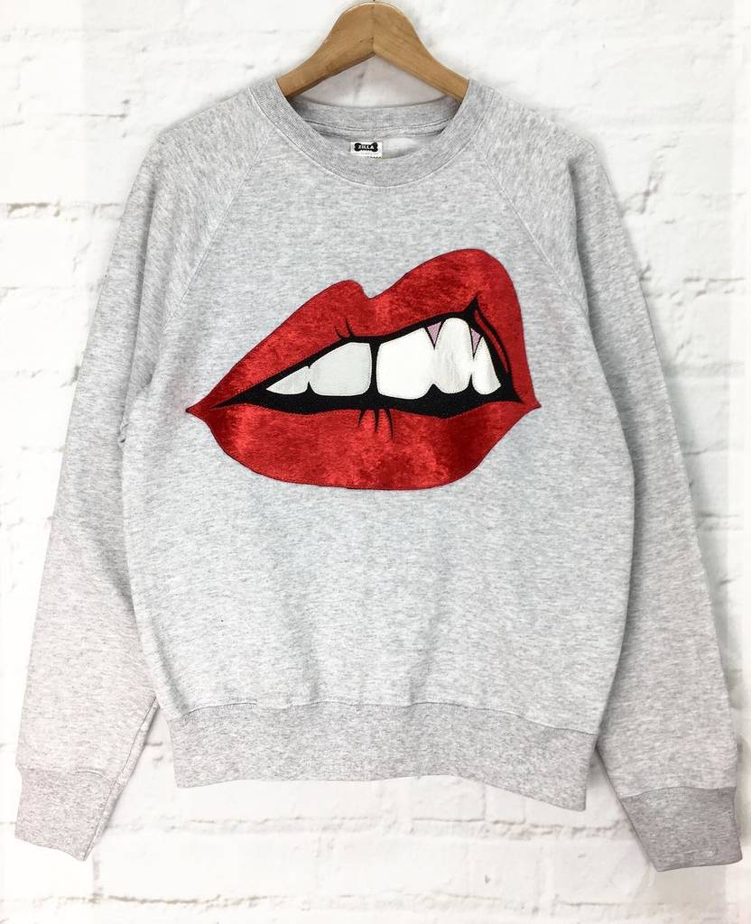 Bite Back Sweatshirt Classic Red Velvet Appliquéd Lips By Zilla ...