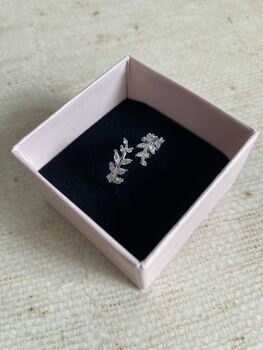 Silver Adjustable White Gold Plated Vine Leaf Ring, 4 of 6