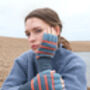 Blue Tuck Stitch Fingerless Lambswool Gloves, thumbnail 1 of 4