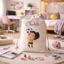 Personalised Girls Football Toy Sack, Bedroom Storage Bag, thumbnail 1 of 4