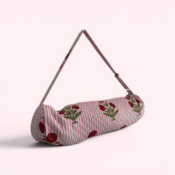 Yoga Mat Bag | Pink Stripe And Flower Print, 2 of 6