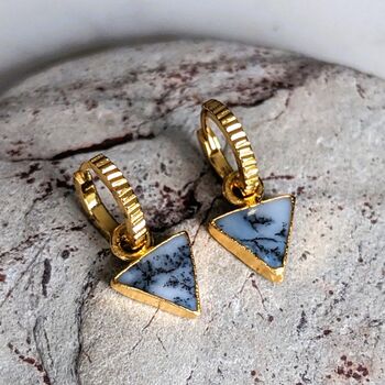 'The Triangle' Dendritic Agate Gold Plated Earrings, 3 of 7