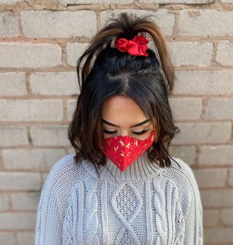 Christmas Red And Gold Face Mask And Scrunchie Gift Set, 4 of 4