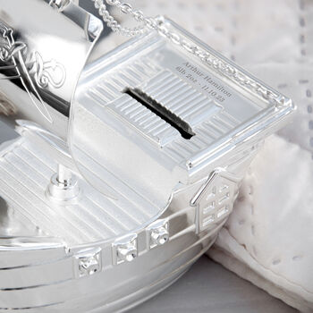 Personalised Silver Plated Pirate Ship Money Box, 5 of 6