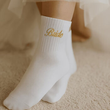 Embroidered Bride Crew Socks, 2 of 3