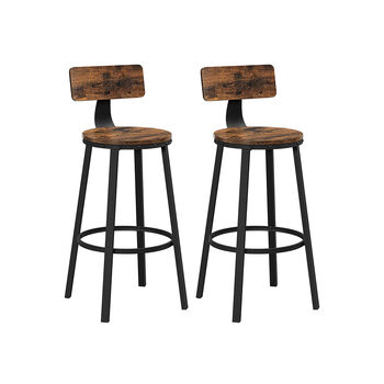 Set Of Two Industrial Brown Bar Stools With Backrests, 5 of 7