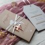 Beige Passport Invitation With Acrylic Plane Charms For Destination Wedding, thumbnail 2 of 10