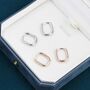 Pair Of Mini Rectangular Hoop Earrings In Sterling Silver, thumbnail 1 of 10