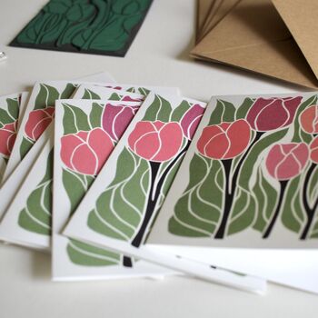 Romantic Linocut Tulip Notecards Set Of Eight, 3 of 6