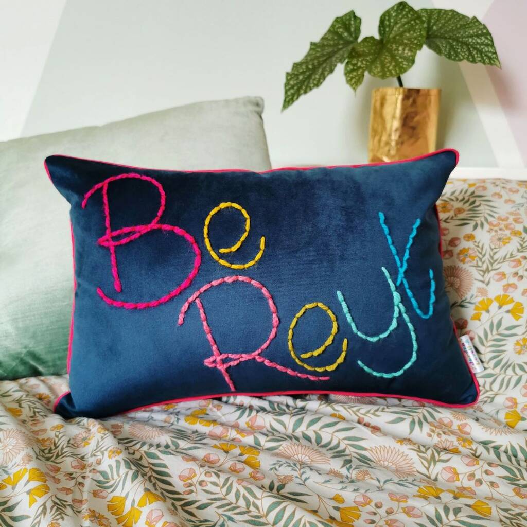 Be Reyt Embroidered Velvet Cushion, 1 of 3