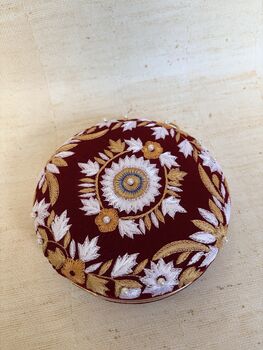 Maroon Floral Velvet Round Clutch, 4 of 6
