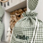 Personalised Green Gingham Gift Sack Embroidered, thumbnail 9 of 12