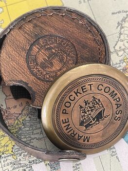 Vintage Replica Brass Pocket Compass With Case, 5 of 5