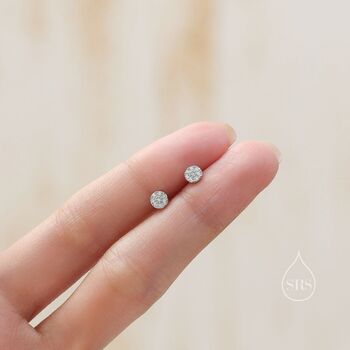 Extra Tiny Round Disk Stud Earrings In Sterling Silver, 2 of 10