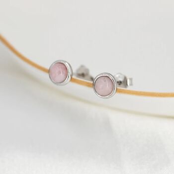 Tiny Pink Opal Dot Stud Earrings Sterling Silver, 5 of 12