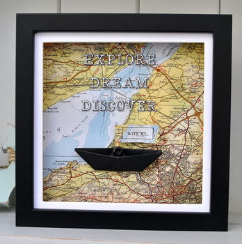 Personalised Coastal Map Paper Boat Picture Frame, 4 of 12