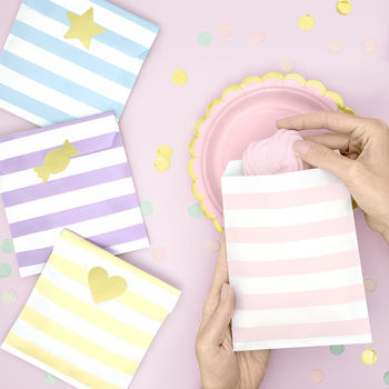 Pastel Striped Treat Bags And Gold Foil Stickers, 2 of 7