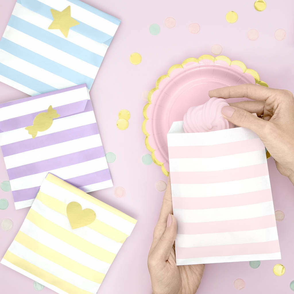 Pastel Striped Treat Bags And Gold Foil Stickers, 1 of 7