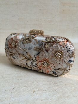 Grey Floral Oval Clutch Bag, 6 of 12