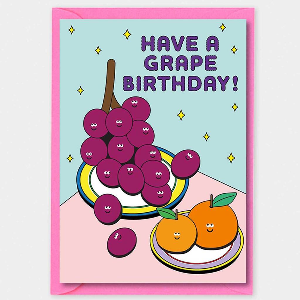 Grape Birthday! Cute Funny Vegan Pun Birthday Card By I AM A